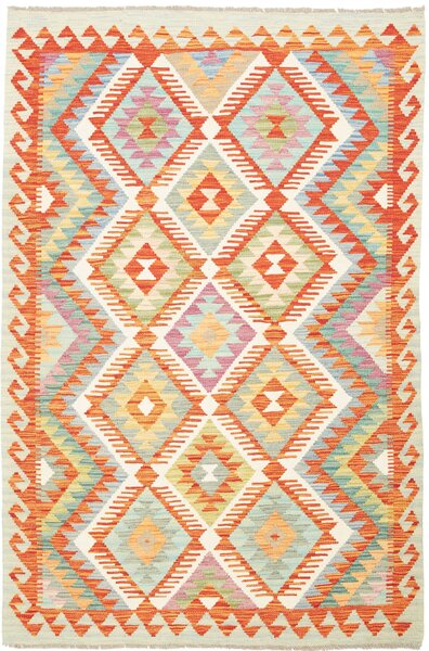 Tappeto Kilim Afghanistan Astratto Avorio Arancio 123x185 Cm