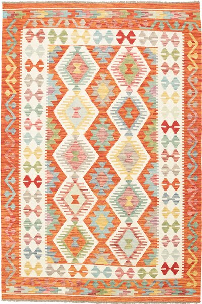 Tappeto Kilim Afghanistan Geometrico Arancione Crema 128x188 Cm