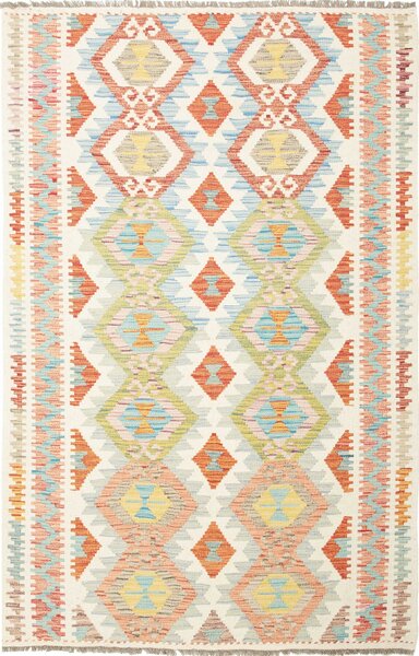 Tappeto Kilim Afghanistan Geometrico Crema Multicolore 124x184 Cm