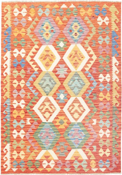 Tappeto Kilim Afghanistan Geometrico Terracotta Multicolore 123x178 Cm