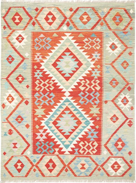 Tappeto Kilim Afghanistan Geometrico Verde Arancione 129x170 Cm