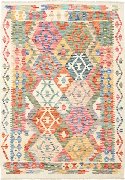 Tappeto Kilim Afghanistan Geometrico Multicolore Pastello 128x180 Cm