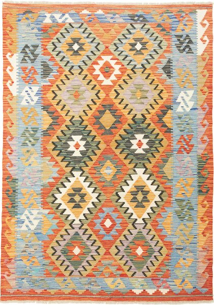 Tappeto Kilim Afghanistan Geometrico Arancio Blu 125x180 Cm