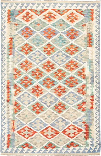 Tappeto Kilim Afghanistan Geometrico Crema Azzurro Arancio 125x192 Cm
