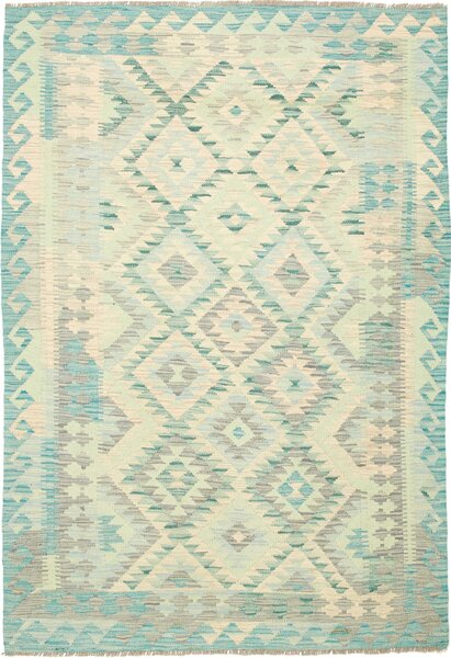 Tappeto Kilim Afghanistan Geometrico Acqua Avorio 125x182 Cm