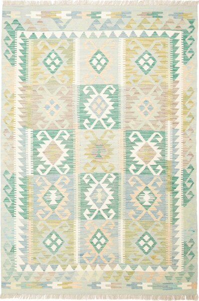 Tappeto Kilim Afghanistan Geometrico Verde Azzurro 120x180 Cm
