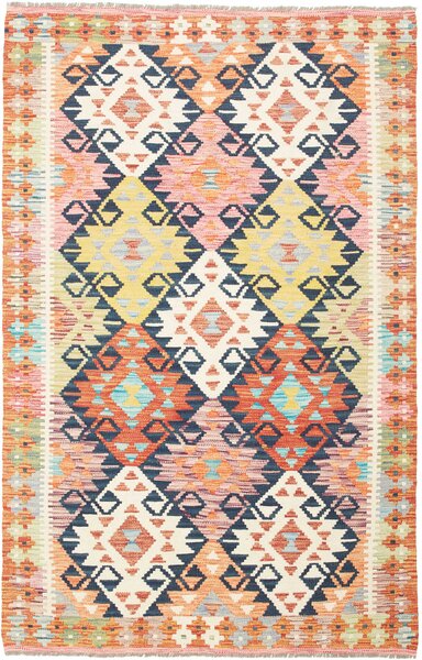 Tappeto Kilim Afghanistan Geometrico Arancione Blu 119x189 Cm