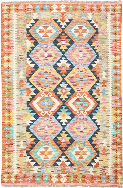 Tappeto Kilim Afghanistan Geometrico Multicolore Arancio 120x186 Cm