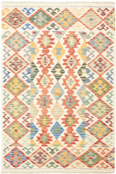 Tappeto Kilim Afghanistan Geometrico Beige Multicolore Vivace 125x185 Cm