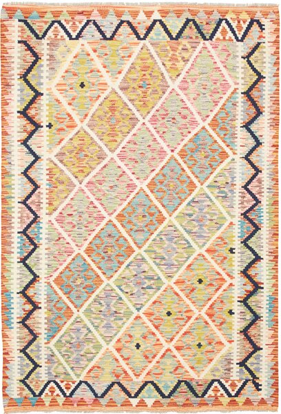 Tappeto Kilim Afghanistan Astratto Multicolore Vivace 128x184 Cm