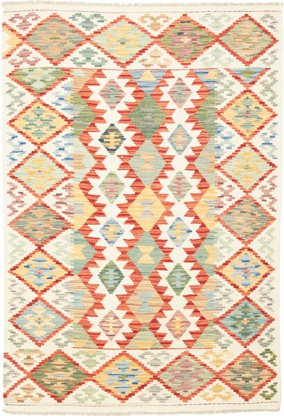 Tappeto Kilim Afghanistan Astratto Multicolore Avorio 123x176 Cm