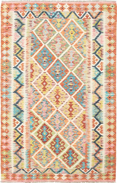 Tappeto Kilim Afghanistan Astratto Multicolore Vivace 123x192 Cm