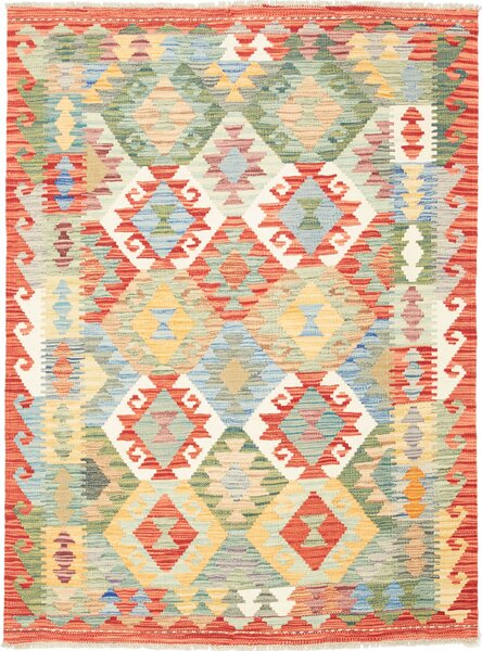 Tappeto Kilim Afghanistan Geometrico Rosso Multicolore 122x166 Cm