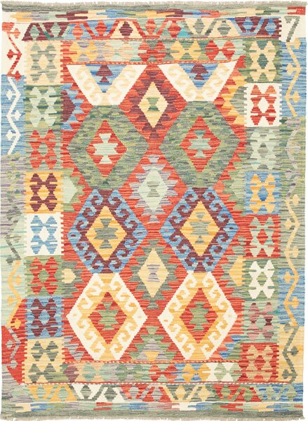 Tappeto Kilim Afghanistan Geometrico Policromo Vibrante 127x172 Cm