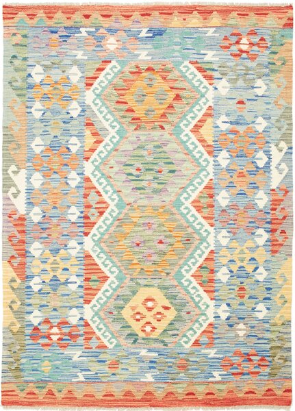 Tappeto Kilim Afghanistan Geometrico Multicolore Vibrante 133x182 Cm