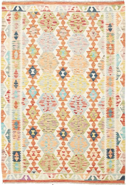 Tappeto Kilim Afghanistan Geometrico Crema Arancio 128x190 Cm