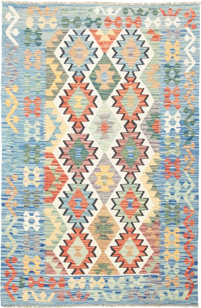 Tappeto Kilim Afghanistan Geometrico Azzurro Multicolore 125x191 Cm
