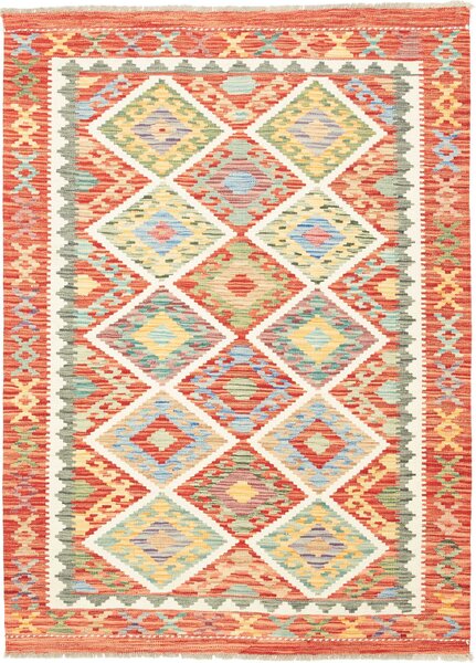 Tappeto Kilim Afghanistan Geometrico Rosso Multicolore 128x176 Cm