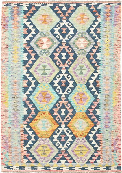 Tappeto Kilim Afghanistan Geometrico Blu Pastello 129x179 Cm