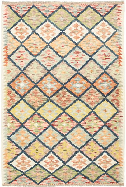 Tappeto Kilim Afghanistan Astratto Giallo Arancio 125x188 Cm