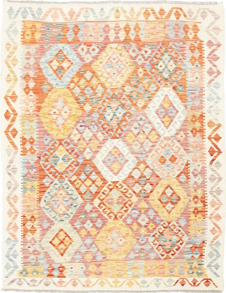 Tappeto Kilim Afghanistan Geometrico Arancio Giallo 135x173 Cm