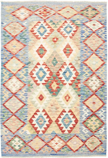 Tappeto Kilim Afghanistan Geometrico Blu Beige 124x179 Cm