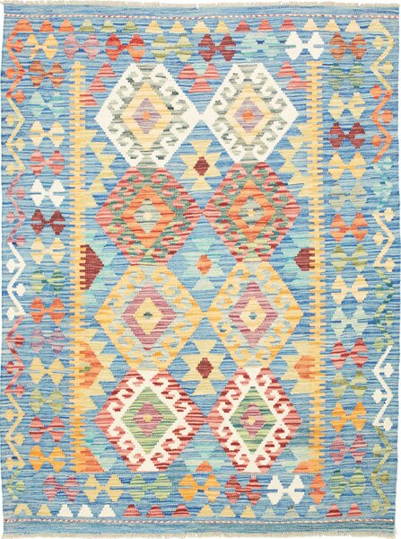Tappeto Kilim Afghanistan Geometrico Azzurro Policromo 130x176 Cm