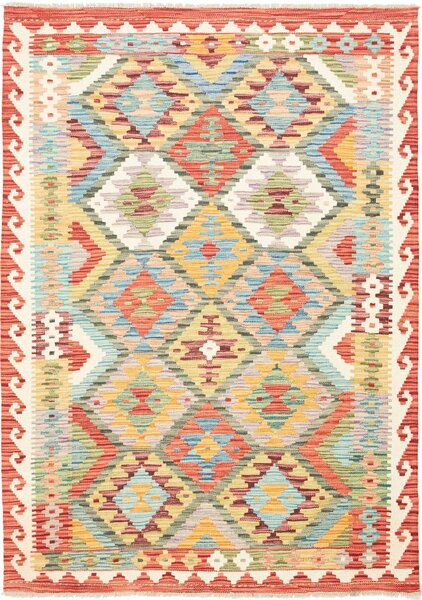Tappeto Kilim Afghanistan Geometrico Multicolore Rosso 131x183 Cm