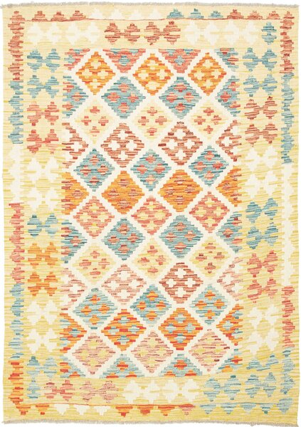 Tappeto Kilim Afghanistan Geometrico Crema Arancione 127x179 Cm