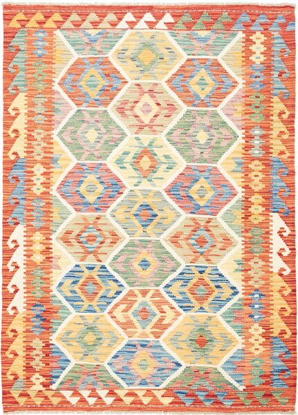 Tappeto Kilim Afghanistan Geometrico Multicolore Terracotta 128x176 Cm
