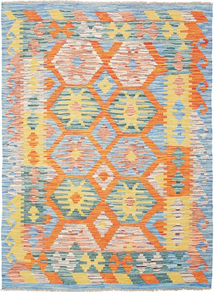Tappeto Kilim Afghanistan Astratto Azzurro Arancio 127x172 Cm