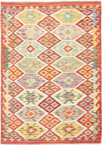 Tappeto Kilim Afghanistan Geometrico Rosso Multicolore 125x178 Cm