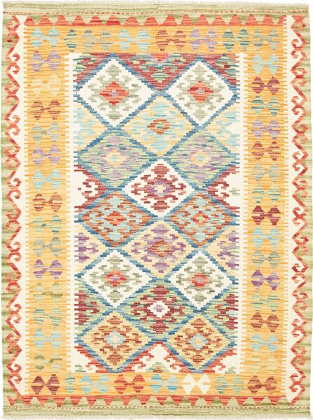 Tappeto Kilim Afghanistan Geometrico Giallo Blu 128x169 Cm