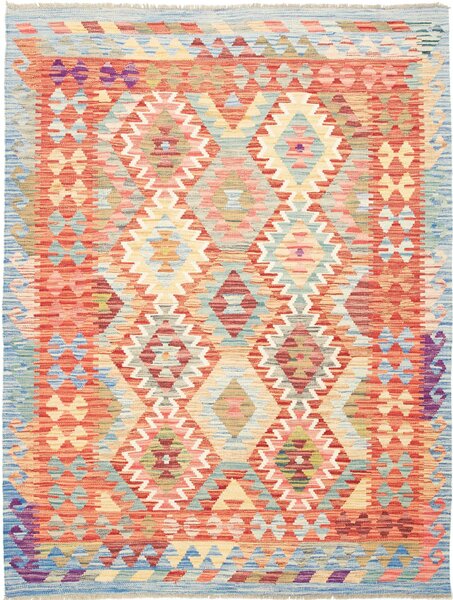 Tappeto Kilim Afghanistan Geometrico Multicolore Arancio 138x182 Cm