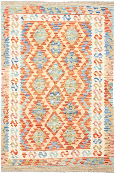 Tappeto Kilim Afghanistan Astratto Beige Arancione 124x182 Cm