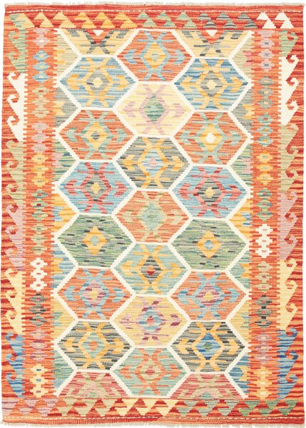 Tappeto Kilim Afghanistan Geometrico Arancio Blu 126x176 Cm