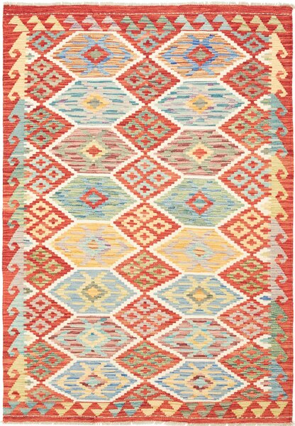 Tappeto Kilim Afghanistan Geometrico Rosso Azzurro 125x182 Cm