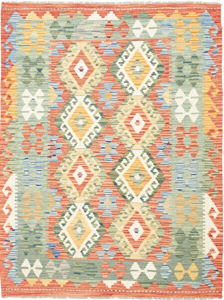 Tappeto Kilim Afghanistan Geometrico Terracotta Verde 128x167 Cm