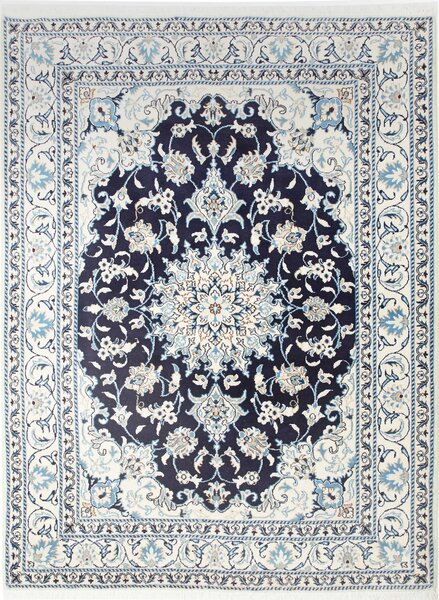 Tappeto Nain Kashmar Persia Medaglione Blu Crema 150x203 Cm