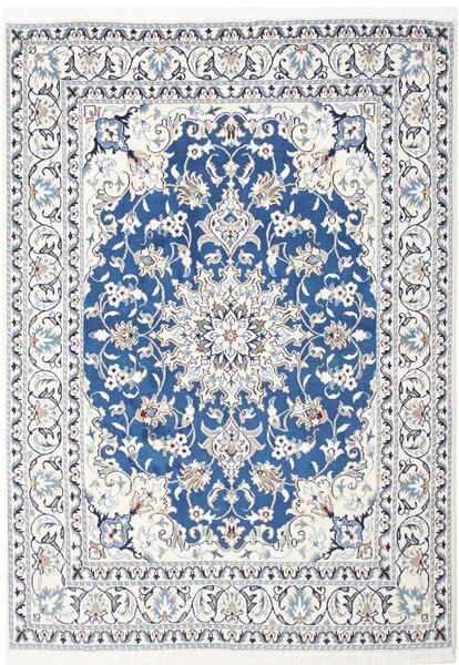 Tappeto Nain Kashmar Persia Medaglione Blu Crema 145x203 Cm