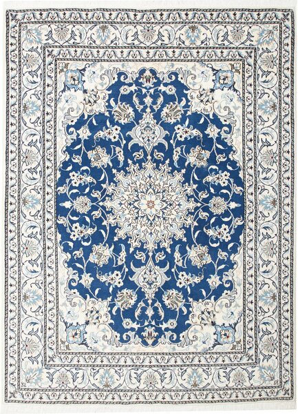 Tappeto Nain Kashmar Persia Medaglione Blu Crema 152x205 Cm