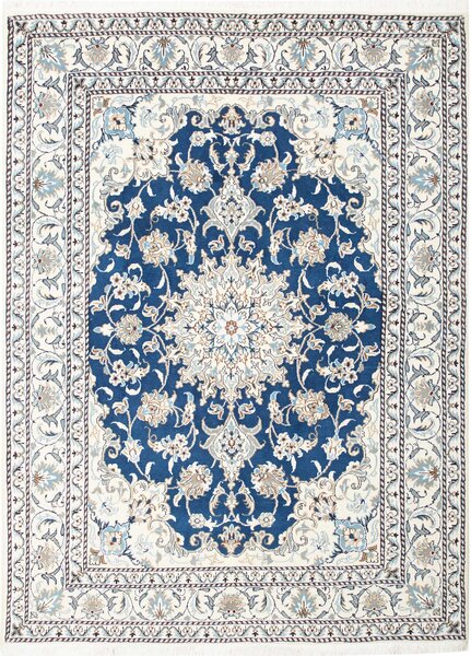 Tappeto Nain Kashmar Persia Medaglione Blu Crema 153x210 Cm