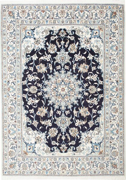 Tappeto Nain Kashmar Persia Medaglione Blu Scuro Crema 150x212 Cm