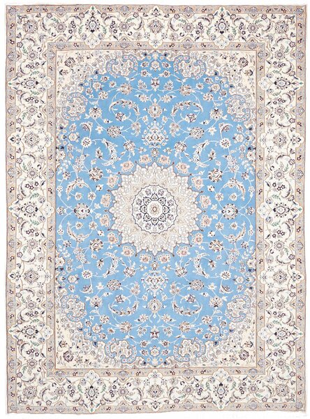 Tappeto Nain 9la Persia Medaglione Celeste Avorio Beige 255x350 Cm