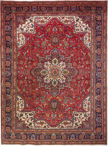 Tappeto Tabriz Persia Medaglione Rosso Blu Scuro 255x347 Cm