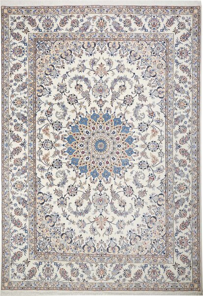 Tappeto Nain Kashmar Persia Medaglione Crema Blu 255x365 Cm
