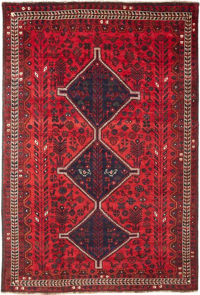 Tappeto Shiraz Persia Geometrico Rosso Blu Scuro 208x305 Cm