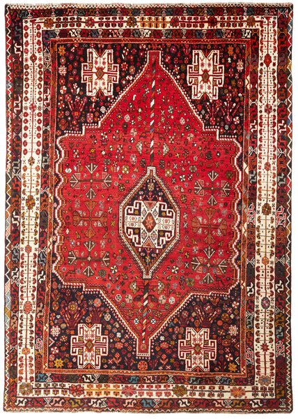 Tappeto Shiraz Persia Geometrico Rosso Blu Scuro 215x305 Cm