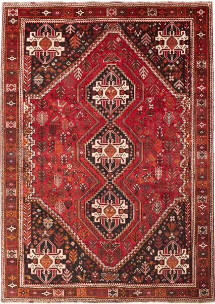 Tappeto Shiraz Persia Geometrico Rosso Nero 215x300 Cm