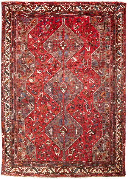 Tappeto Shiraz Persia Astratto Rosso Grigio 214x302 Cm